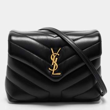 Pre Owned Saint Laurent Black Matelassé Leather Toy Loulou Crossbody Bag