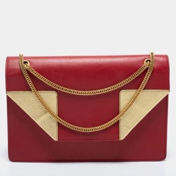 Pre Owned Saint Laurent Red/Gold Leather Medium Betty Shoulder Bag