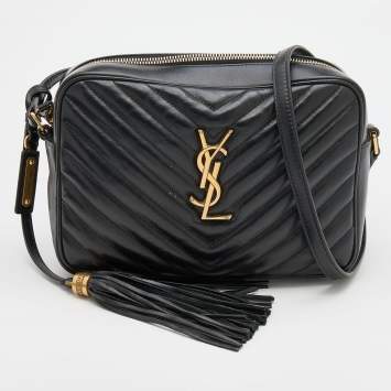 Pre Owned Saint Laurent Black Matelassé Leather Lou Crossbody Bag