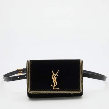 Pre Owned Saint Laurent Black Velvet and Leather Kate Belt Bag