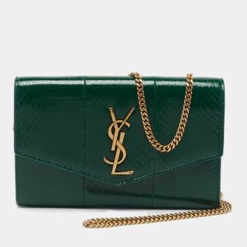 مملوكة مسبقًا Saint Laurent Green Water Snake Uptown Wallet on Chain