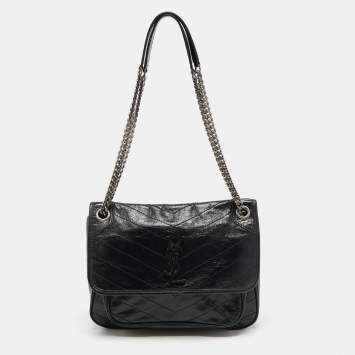 Pre Owned Saint Laurent Black Aged Leather Medium Niki Shoulder Bag