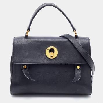Pre Owned Saint Laurent Black Leather and Canvas Small Muse Two Top Handle Bag