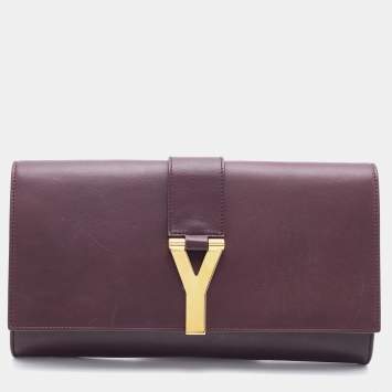 Pre Owned Saint Laurent Burgundy Leather Y-Ligne Clutch