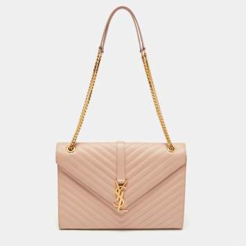 Pre Owned Saint Laurent Light Pink Matelassé Leather Large Cassandre Flap Bag