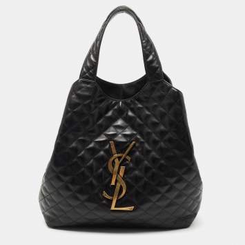 Pre Owned Saint Laurent Black Matelassé Leather Maxi Icare Shopper Tote