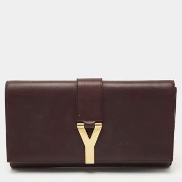 Pre Owned Saint Laurent Burgundy Leather Y-Ligne Clutch