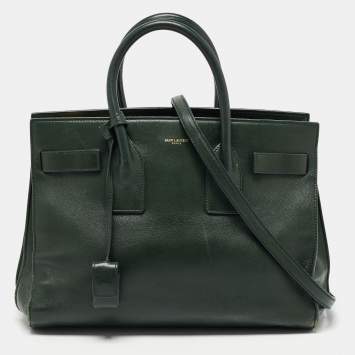 Pre Owned Saint Laurent Dark Green Leather Small Classic Sac De Jour Tote
