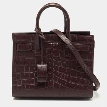Saint Laurent Burgundy Croc Embossed Leather Nano Classic Sac De Jour Tote