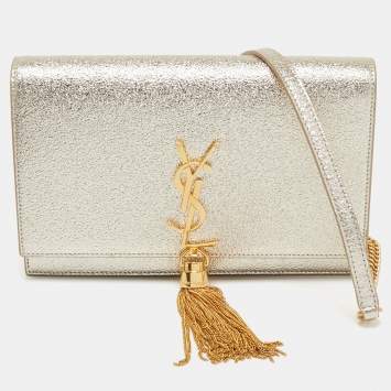 مملوكة مسبقًا Saint Laurent Gold Textured Leather Kate Wallet on Chain 