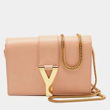 Pre Owned Saint Laurent Peach Leather Y-Ligne Chain Crossbody Bag