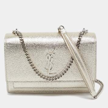 Pre Owned Saint Laurent Gold Textured Leather Mini Sunset Chain Bag