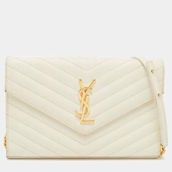 Saint Laurent Cream Matelassé Leather Cassandre Wallet on Chain