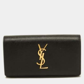 Pre Owned Saint Laurent Black Leather Monogram Flap Continental Wallet
