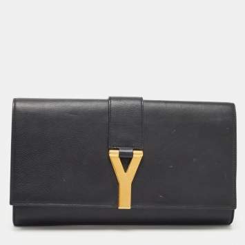 Pre Owned Saint Laurent Black Leather Ligne Y Clutch