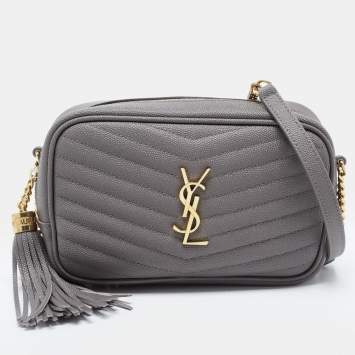 Pre Owned Saint Laurent Grey Matelassé Leather Mini Lou Shoulder Bag