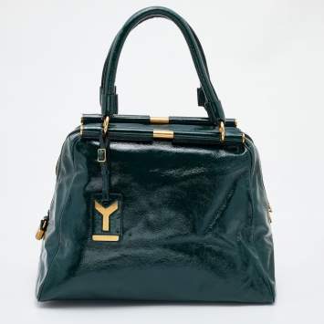 Pre Owned Saint Laurent Green Patent Leather Medium Majorelle Satchel