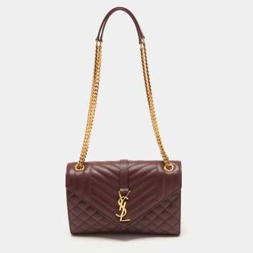 Pre Owned Saint Laurent Medium Burgundy Mix Matelasse Leather Medium Envelope Chain Bag