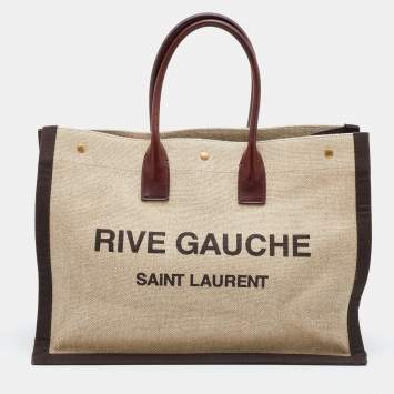 Pre Owned Saint Laurent Tri Color Linen and Leather Rive Gauche Shopper Tote 