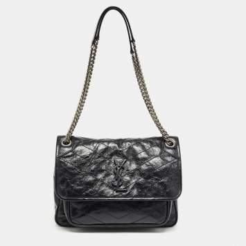 Saint Laurent Black Aged Leather Medium Niki Shoulder Bag