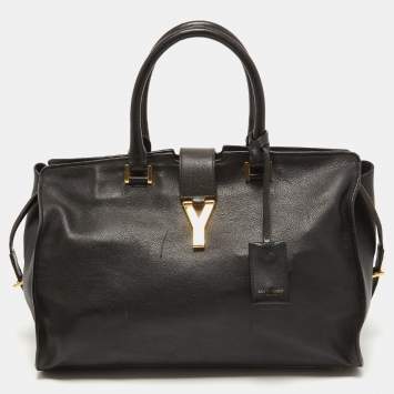 Pre Owned Saint Laurent Black Leather Medium Cabas Y-Ligne Tote