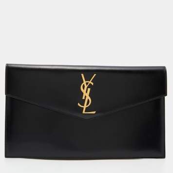 Pre Owned Saint Laurent Black Leather Medium Uptown Clutch