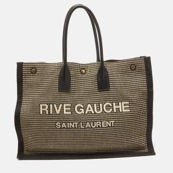 Pre Owned Saint Laurent Black/Beige Embroidered Canvas Rive Gauche Tote