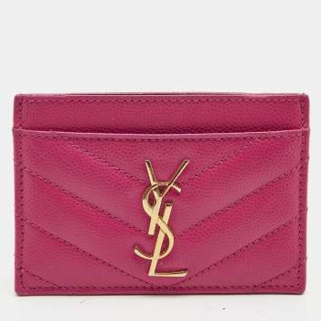 Saint Laurent Pink Matelassé Leather Cassandre Card Holder