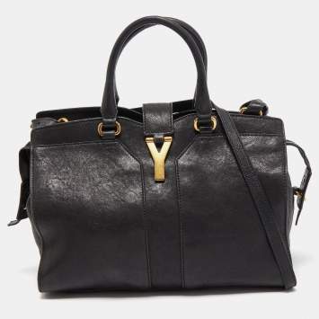 Pre Owned Saint Laurent Black Leather Small Monogram Cabas Tote