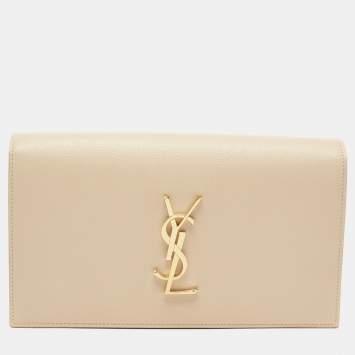 Pre Owned Saint Laurent Nude Leather Monogram Kate Clutch
