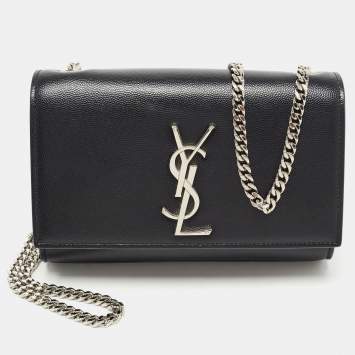 Pre Owned Saint Laurent Black Leather Small Monogram Kate Chain Bag