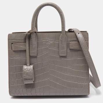 Pre Owned Saint Laurent Grey Croc Embossed Leather Nano Classic Sac De Jour Tote