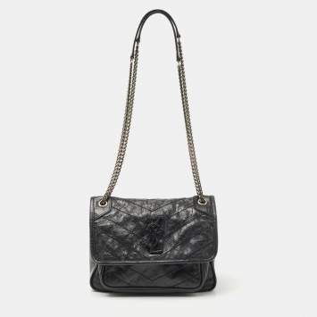 Pre Owned Saint Laurent Black Crinkled Leather Baby Niki Shoulder Bag