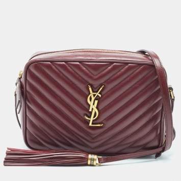 Pre Owned Saint Laurent Burgundy Matelassé Leather Monogram Lou Camera Crossbody Bag