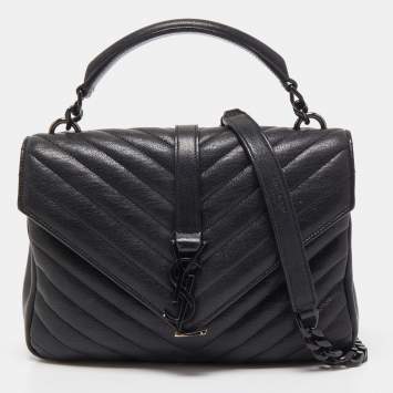 Pre Owned Saint Laurent Black Matelassé Leather Medium College Top Handle Bag