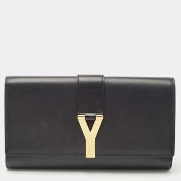 Pre Owned Saint Laurent Black Leather Y-Ligne Clutch