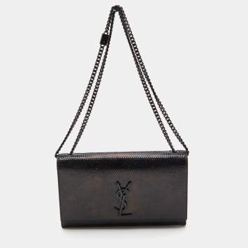 Pre Owned Saint Laurent Black Snakeskin Embossed Leather Medium Kate Shoulder Bag