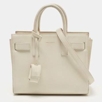 Pre Owned Saint Laurent White Leather Nano Classic Sac De Jour Tote