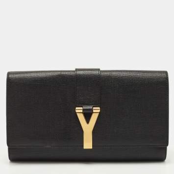 Pre Owned Saint Laurent Black Leather Y-Ligne Clutch