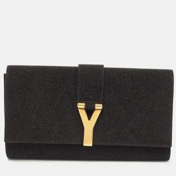 Pre Owned Saint Laurent Black Shimmer Leather Leather Y-Ligne Clutch