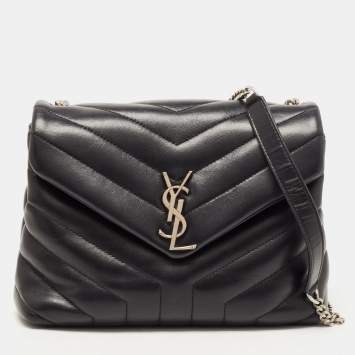 Pre Owned Saint Laurent Black Leather Small Loulou Shoulder Bag