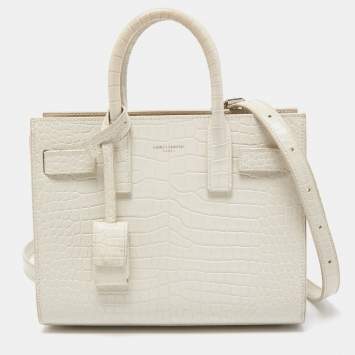 Pre Owned Saint Laurent White Croc Leather Nano Classic Sac De Jour Tote