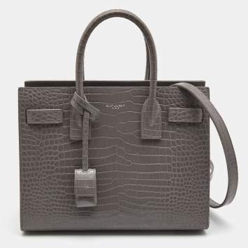 Pre Owned Saint Laurent Grey Croc Leather Baby Classic Sac De Jour Tote