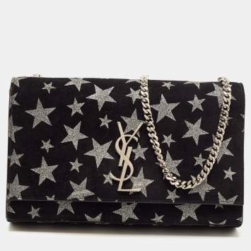 Pre Owned Saint Laurent Black/Silver Suede Medium Kate Star Shoulder Bag