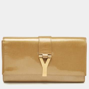 Pre Owned Saint Laurent Gold Coated Canvas Y-Ligne Clutch
