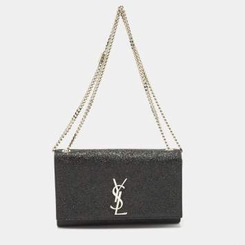Pre Owned Saint Laurent Black Crinkled Leather Medium Kate Shoulder Bag