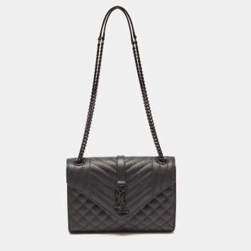 Pre Owned Saint Laurent Black Mix Matelasse Leather Medium Envelope Chain Shoulder Bag