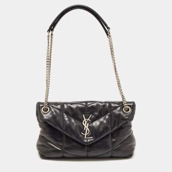 Pre Owned Saint Laurent Black Quilted Leather Small Puffer Chain Bag 