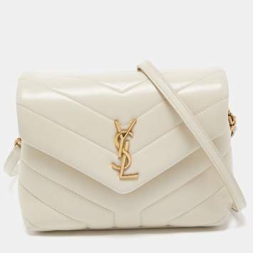 Pre Owned Saint Laurent Off-White Matelasse Leather Loulou Toy Shoulder Bag
