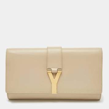 Pre Owned Saint Laurent Light Beige Leather Y-Ligne Clutch